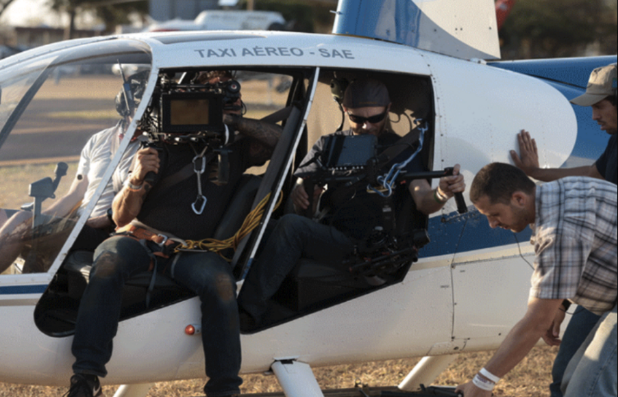 A BPS crew sets up a helicopter shot from the ground on a Netflix documentary shoot in Barretos, São Paulo state.