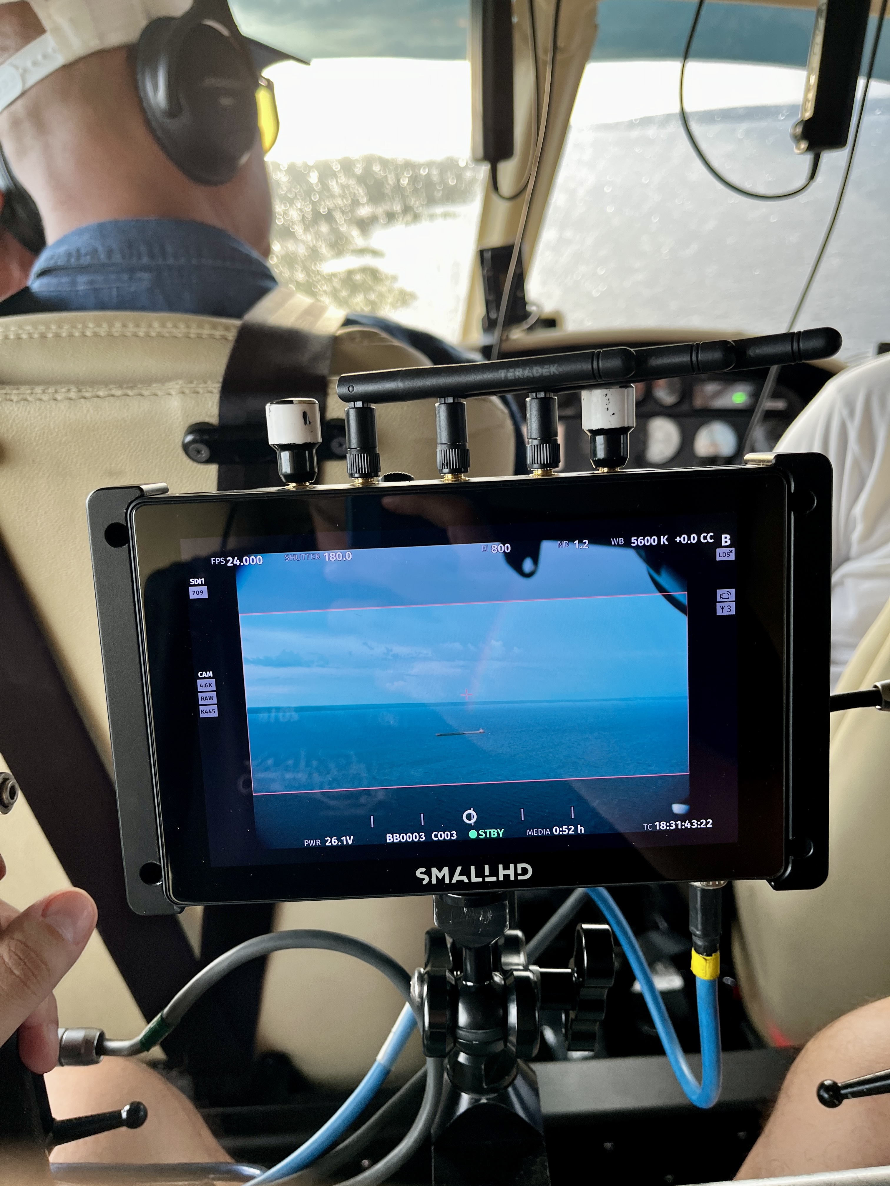 Our Stab-C stabilization system in action capturing aerial images of the Amazon River on the VFX unit shoot of Sony's Anaconda (feature film).