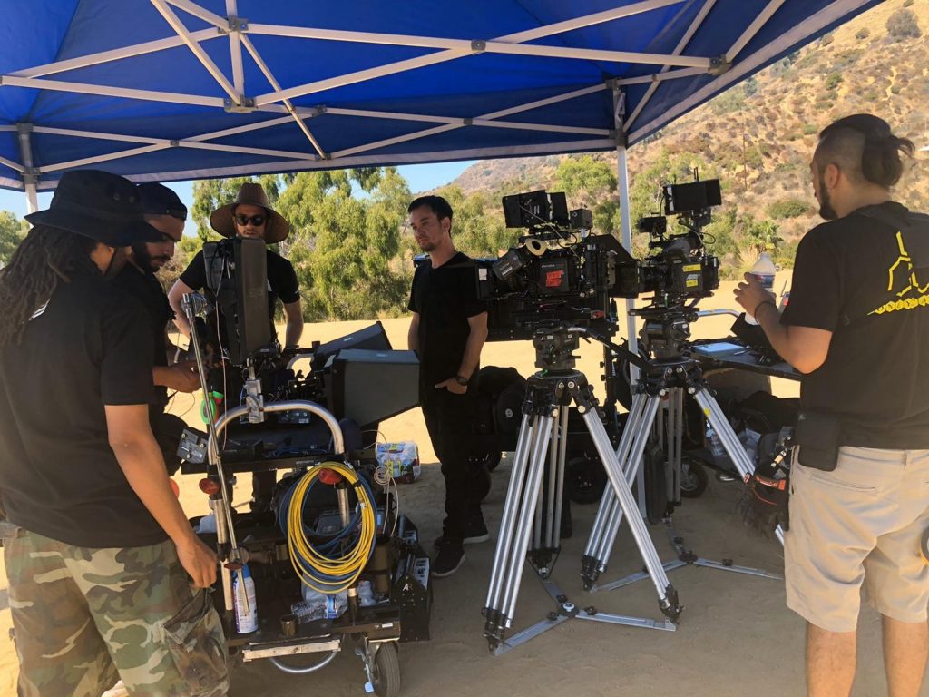 A Brazil Production Services crew shooting near the Hollywood sign in Los Angeles for the feature film My Mother is a Character 3, starring actor Paulo Gustavo.