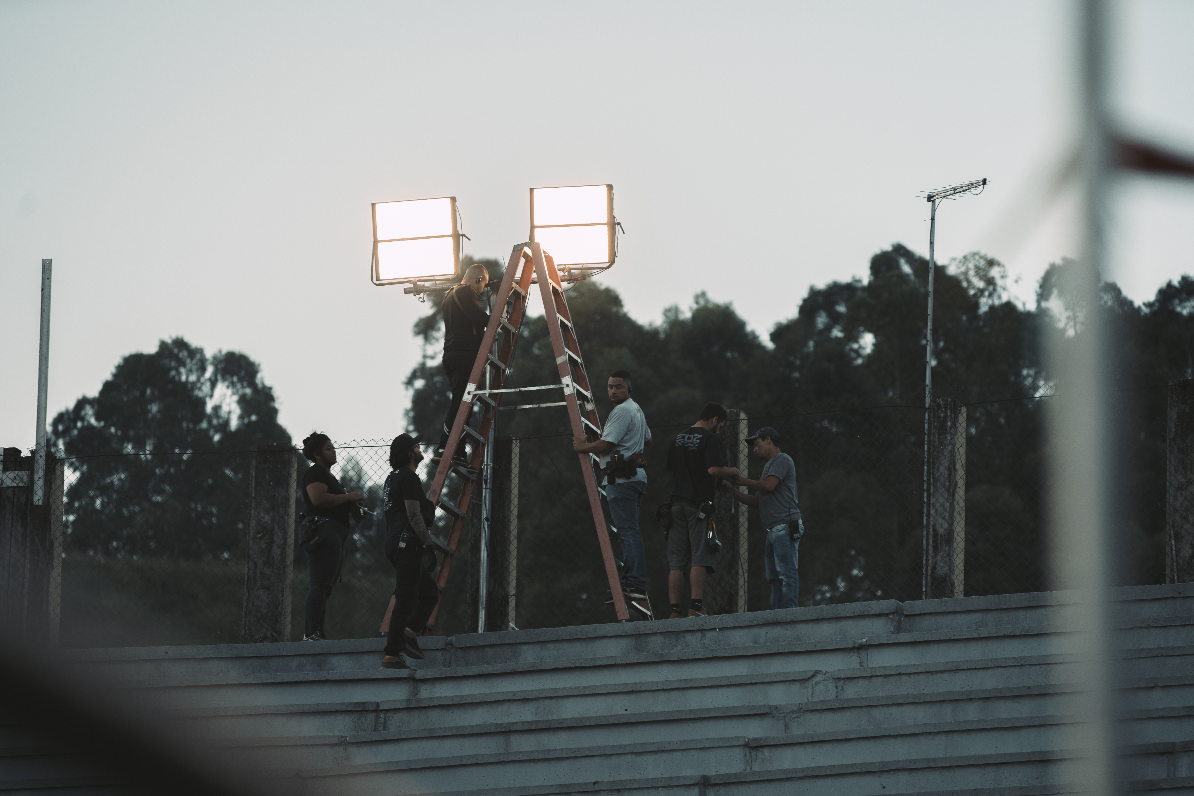 Lighting set in a rodeo arena for a Turkish commercial shoot near São Paulo for the crypto currency application, BitHero.