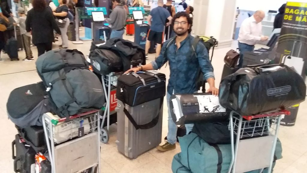 A BPS client arriving in Brazil with documentary production gear that will be transported to the Pantanal wetland region in the center of the country.