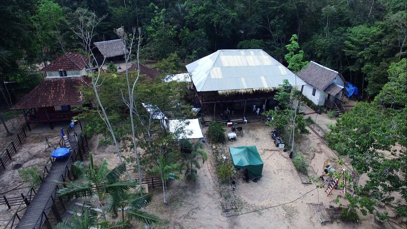 A production basecamp in a small Amazon village in Brazil.