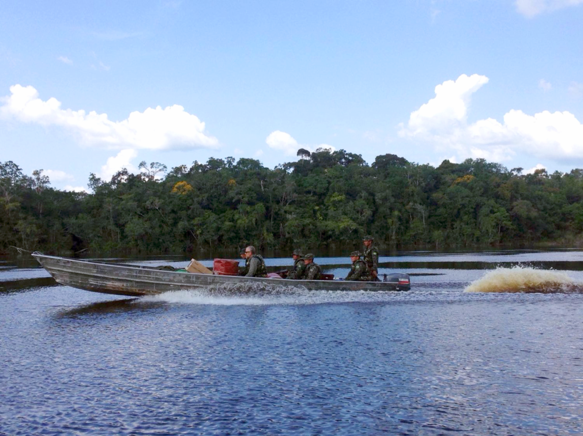 A BPS crew goes up the river on a fast boat in the Upper Amazon to shoot scenes for Netflix's Chef's Table with Alex Atala (produced locally in Brazil by Brazil Production Services).