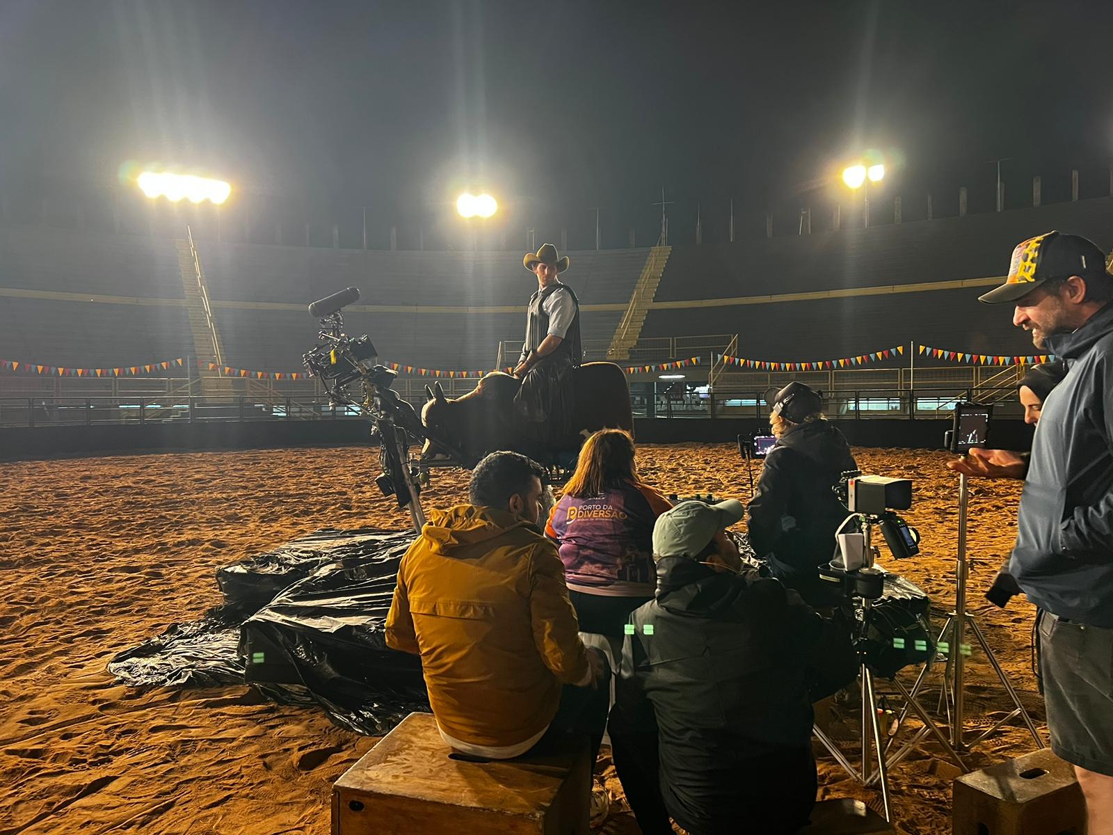 A BTS shot of a BitHero commercial campaign produced by Brazil Production Services at a rodeo arena in the interior of São Paulo state.