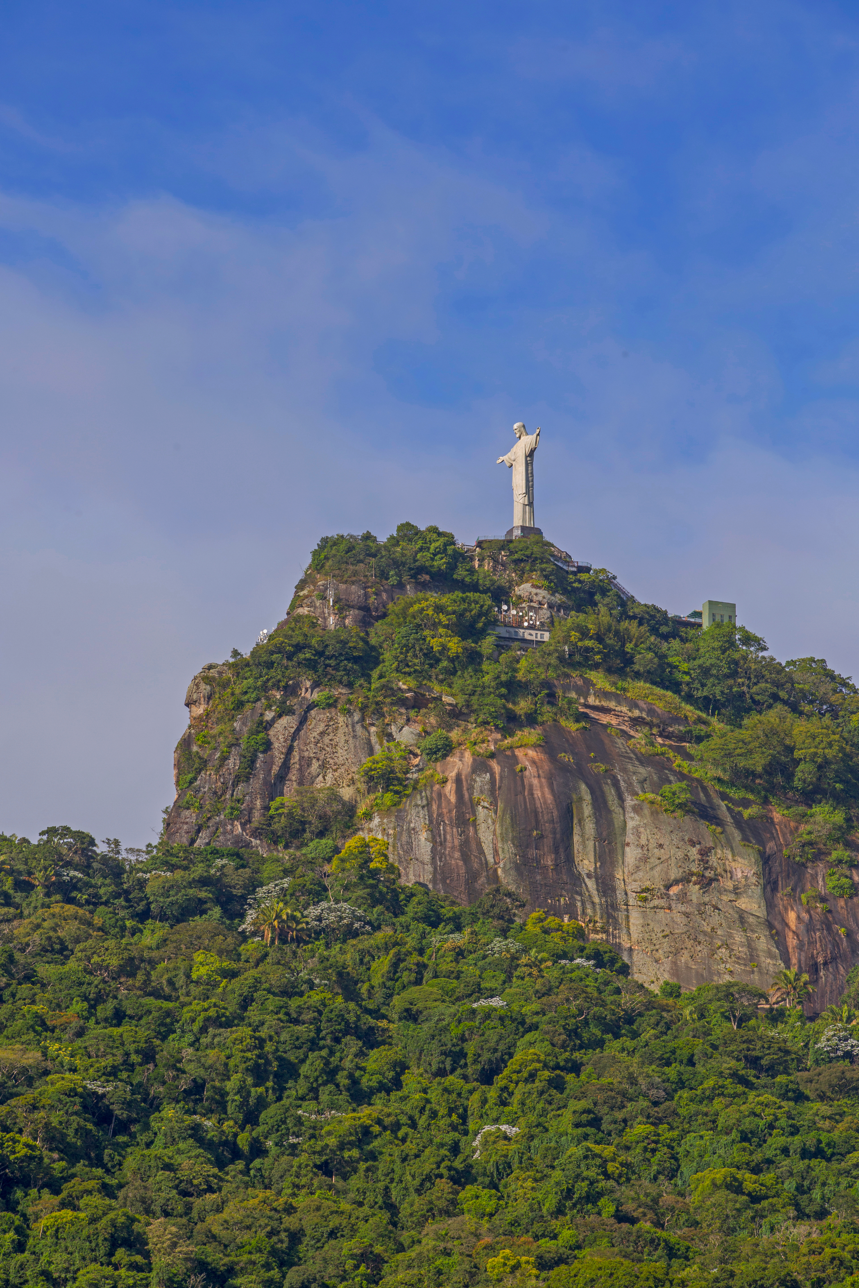 The Christ the Redeemer statue in Rio de Janeiro seen from Paineiras Road.