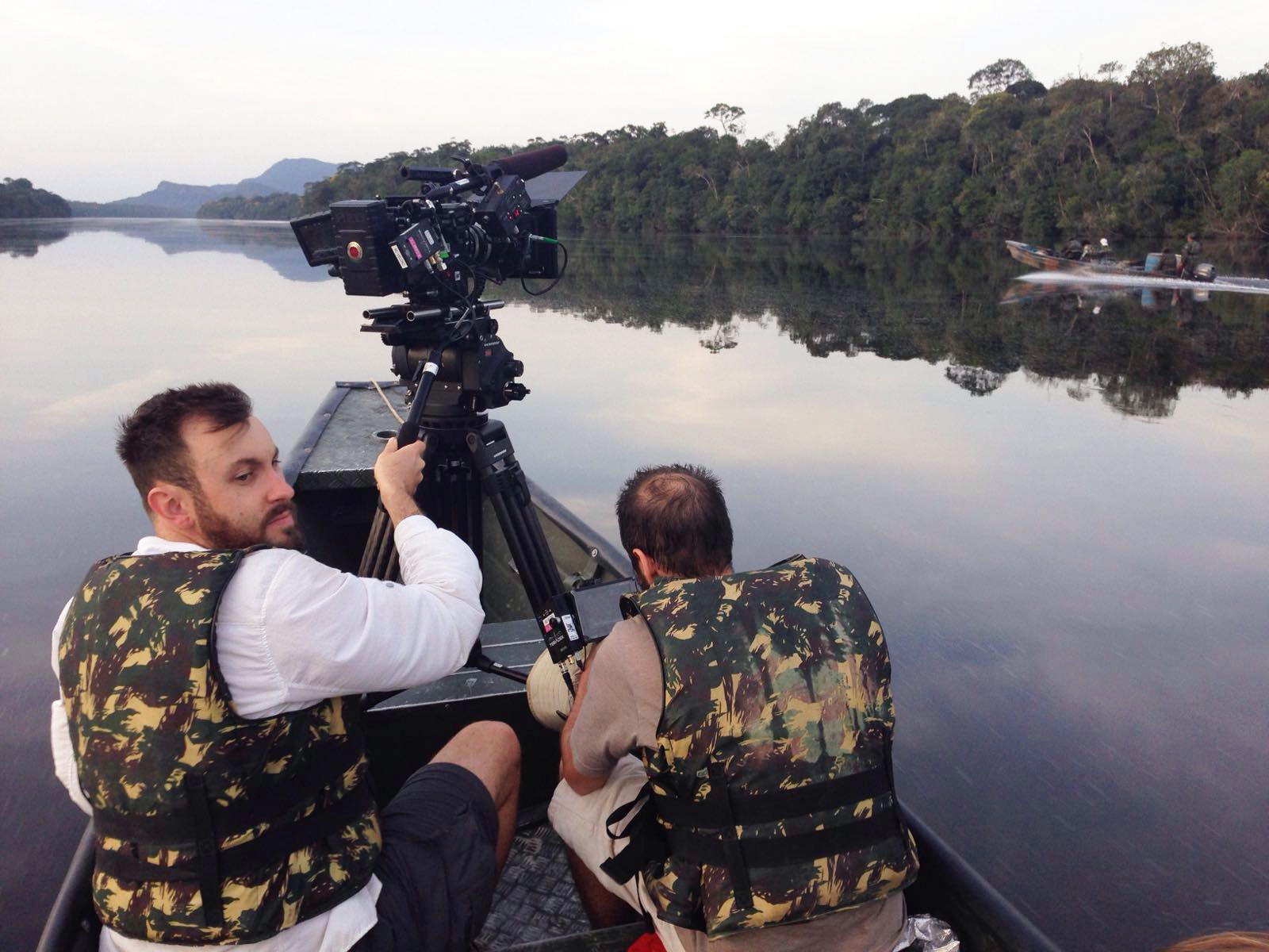 A Brazil Production Services crew shoots the picture boat from a support boat for Netflix's Chef's Table with Alex Atala.