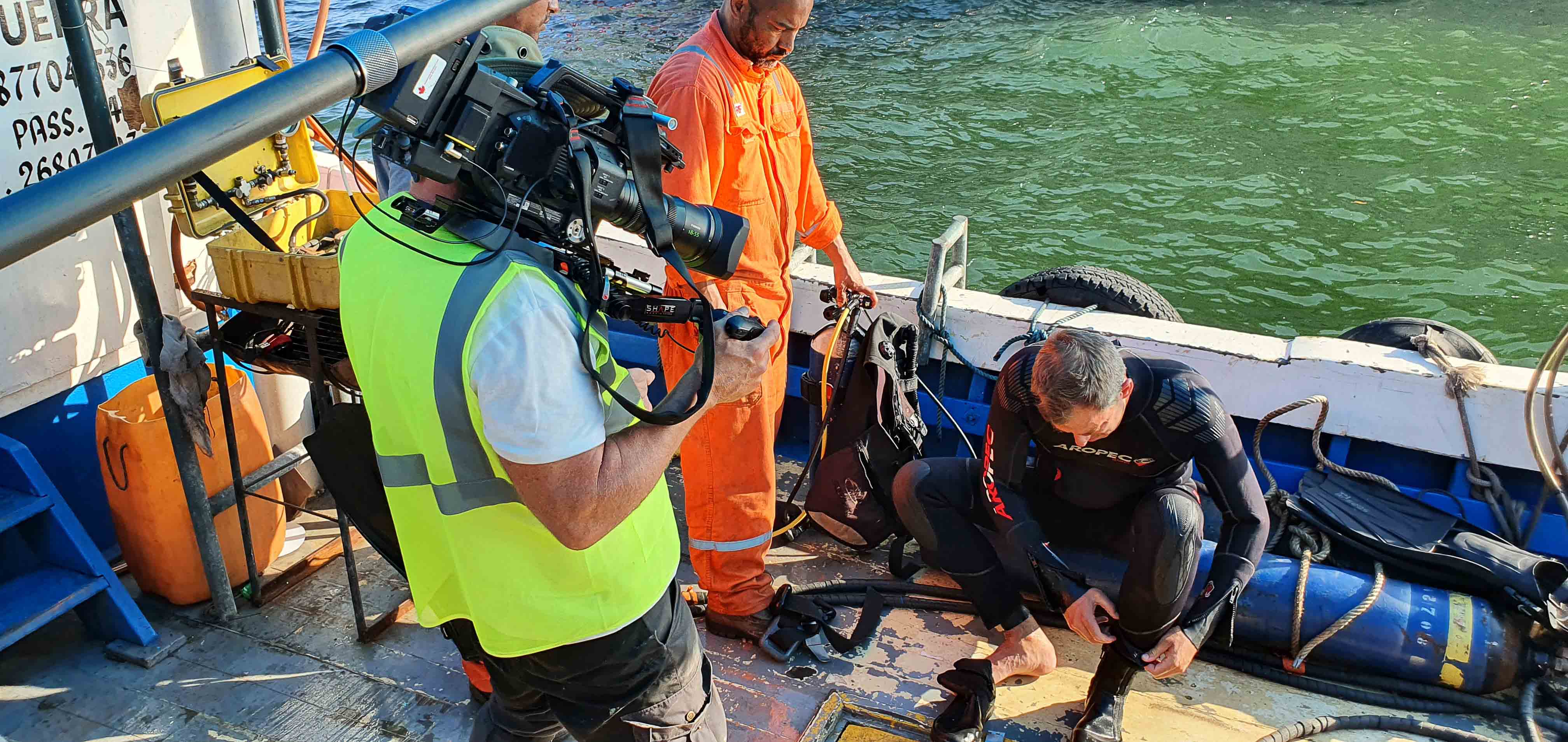 A production still from the set of The Smithsonian Channel's Impossible Repairs (produced locally in Rio de Janeiro by Brazil Production Services).