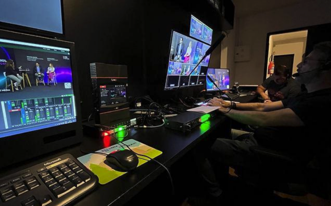 Control room set up for a live broadcast transmission produced by Brazil Production Services.