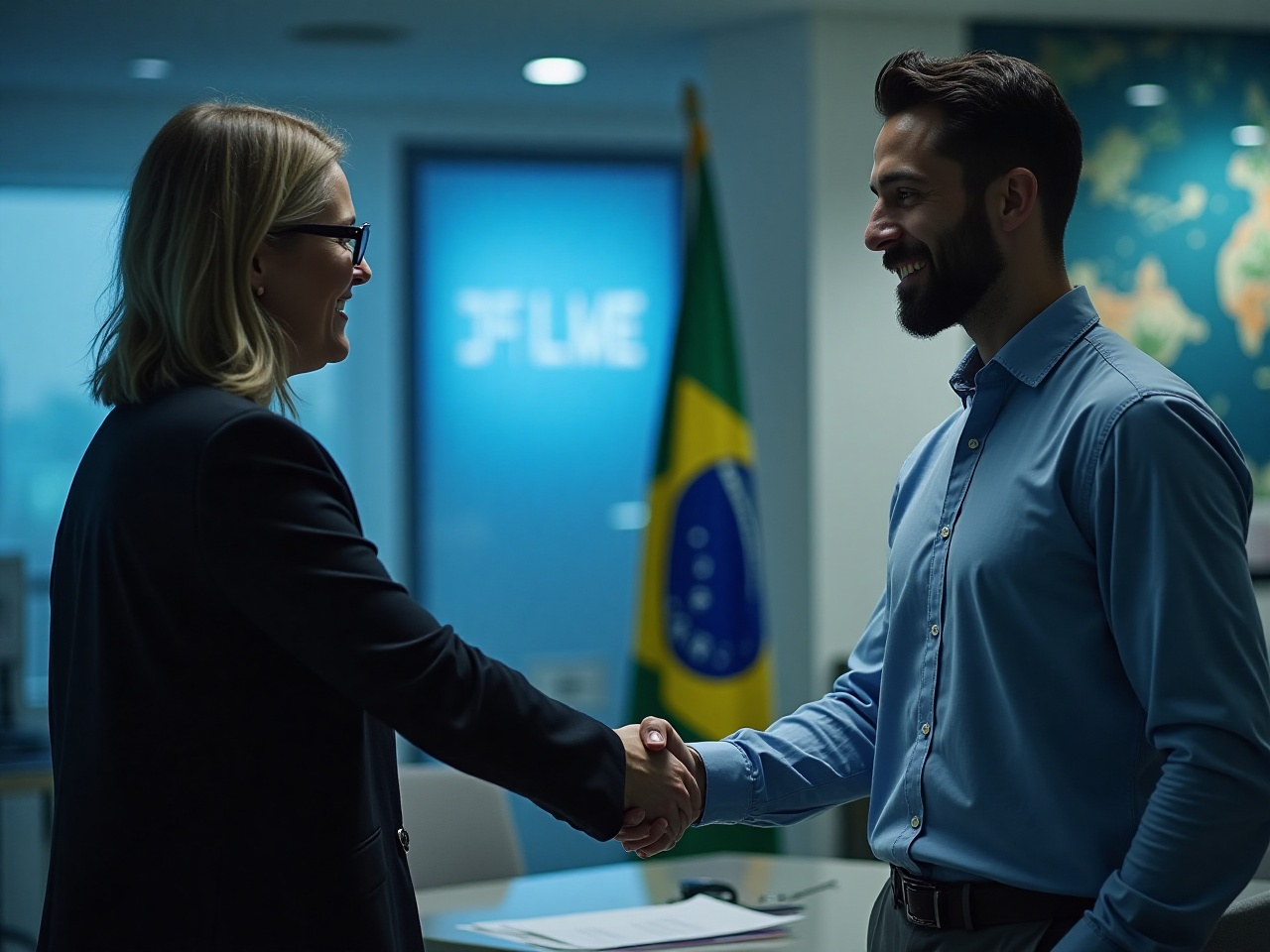 homem e mulher apertando aos mãos