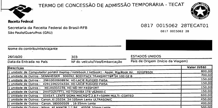 Termo de concessão de admissão temporária