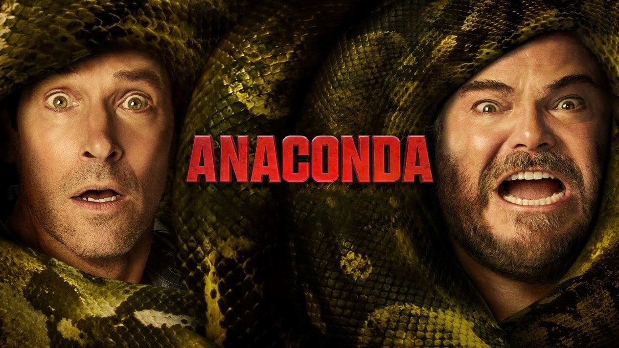 Official poster art for Sony Pictures' Anaconda (2025), a meta-reboot comedy starring Jack Black and Paul Rudd