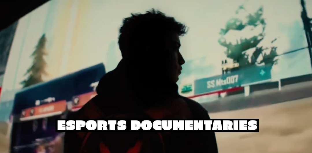 Title card reading "Esports Documentaries" over a silhouetted gamer facing a monitor, from the esports documentaries produced by Brazil Production Services