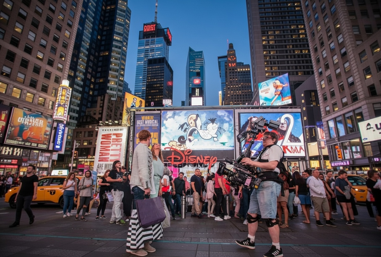 Crowds in Times Square, New York City, at night